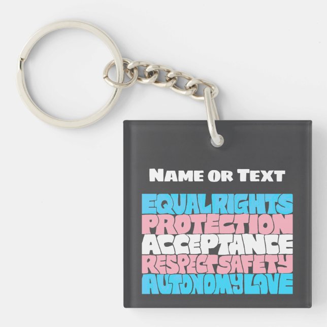 PRIDE Trans flag LGBT personalized Name or Text  Keychain (Front)