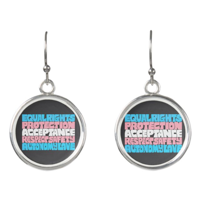 PRIDE Trans rights word art flag LGBT quote gift  Earrings (Front)