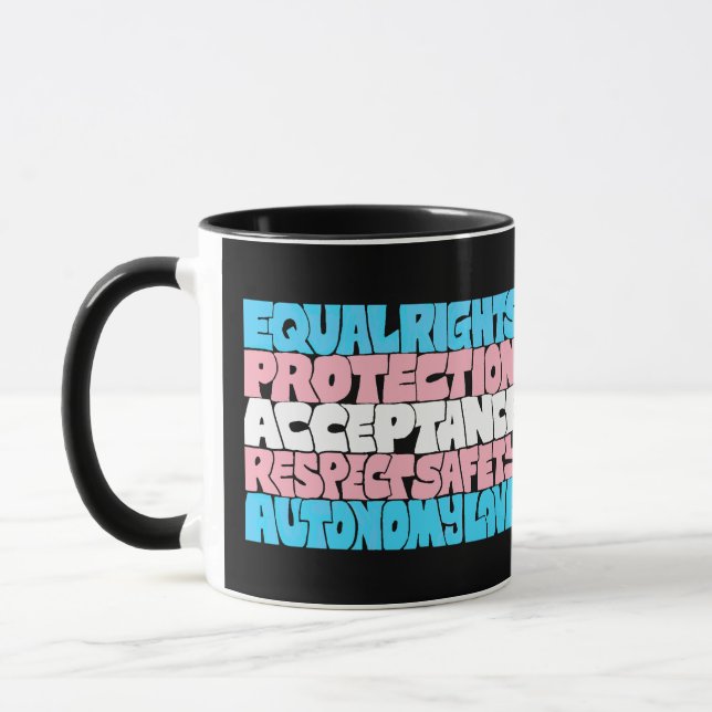 PRIDE Trans rights word art flag LGBT quote gift Mug (Left)