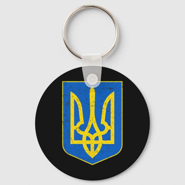Pride Ukrainian Flag Coat Of Arms Gift Support  Keychain (Front)