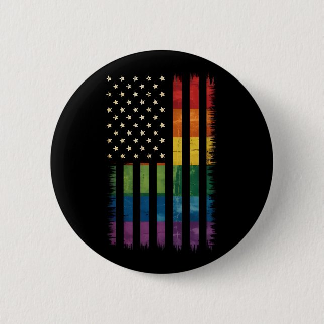 Pride USA America Distressed Rainbow Flag LGBTQ Button (Front)