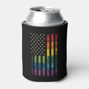 Pride USA America Distressed Rainbow Flag LGBTQ Can Cooler