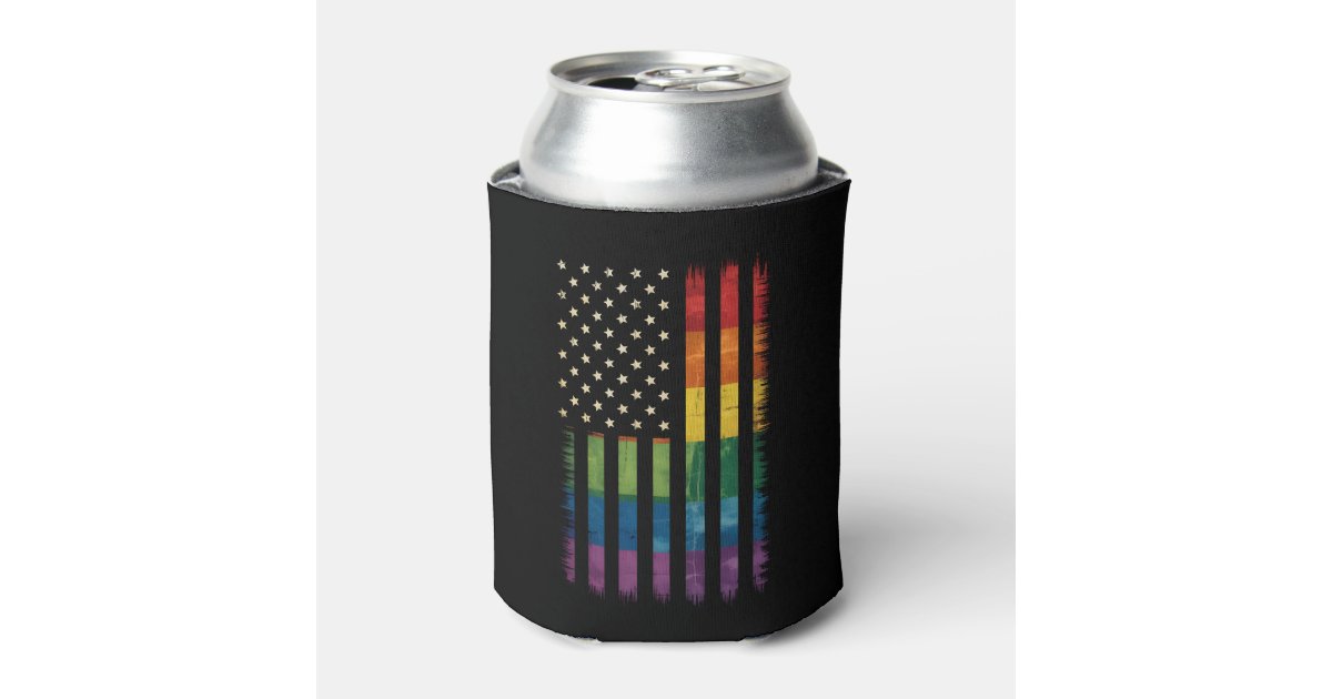 Pride USA America Distressed Rainbow Flag LGBTQ Can Cooler | Zazzle