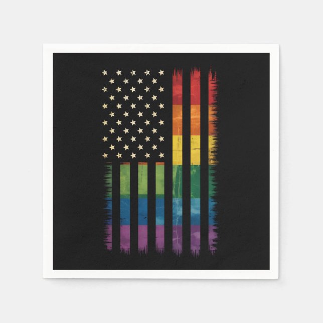 Pride USA America Distressed Rainbow Flag LGBTQ Napkins (Front)