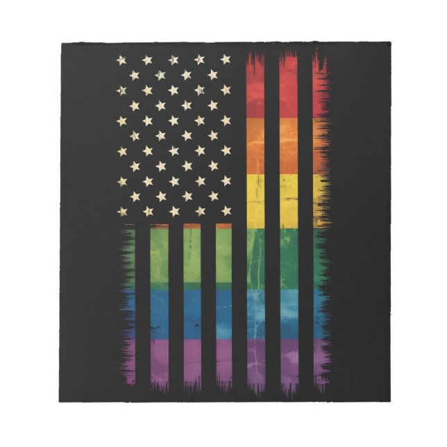 Pride USA America Distressed Rainbow Flag LGBTQ Notepad (Front)