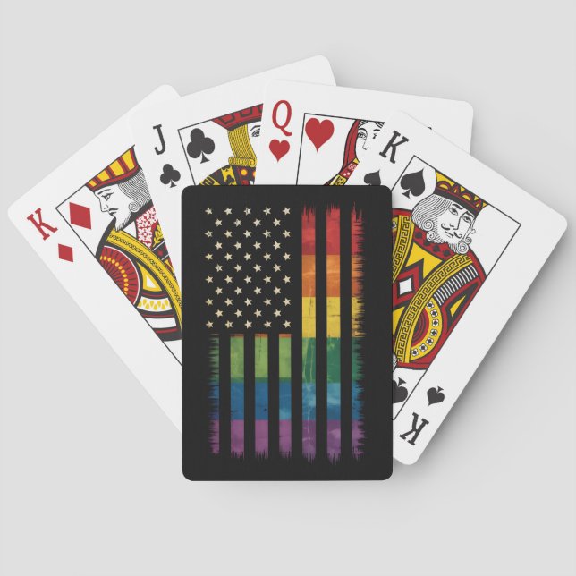 Pride USA America Distressed Rainbow Flag LGBTQ Poker Cards (Back)
