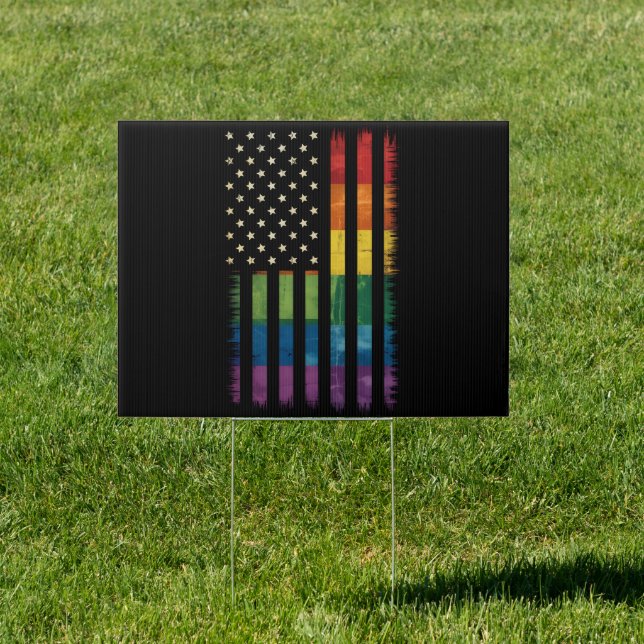 Pride USA America Distressed Rainbow Flag LGBTQ Sign (Insitu)