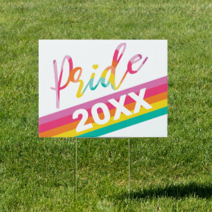 Pride Watercolor Rainbow Script With Custom Year Sign