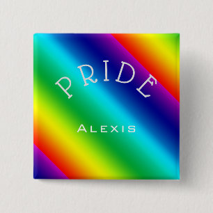 PRIDE with Name Multicolor Sideways Rainbow Button