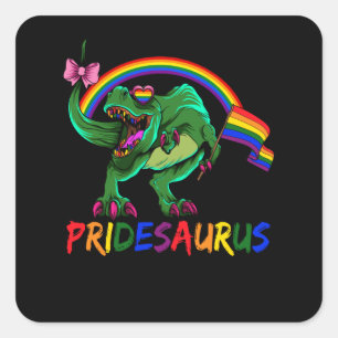 Pridesaurus Pride Gay T-Rex Dino Rainbow Square Sticker