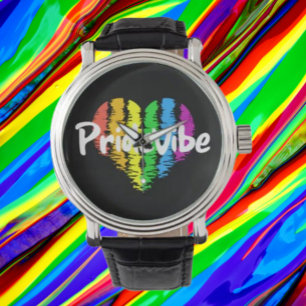 PrideVibe Heart Logo Black Leather Strap Watch