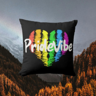 PrideVibe Logo Rainbow Heart Throw Pillow
