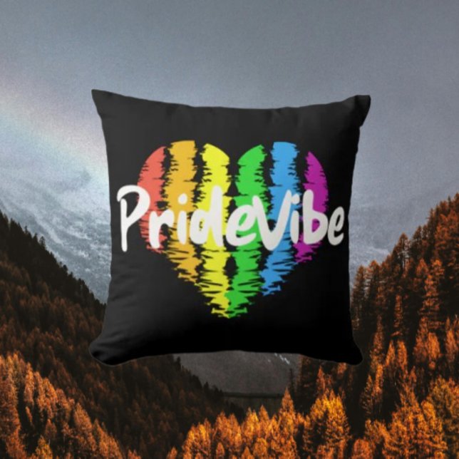 PrideVibe Logo Rainbow Heart Throw Pillow (Creator Uploaded)