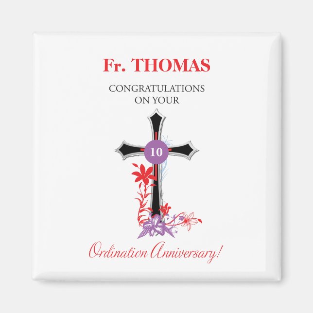 Priest 10th Ordination Anniversary Black Cross Magnet (Front)