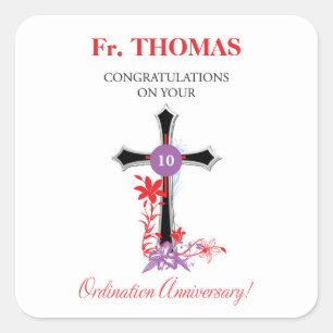 Priest 10th Ordination Anniversary Black Cross Square Sticker