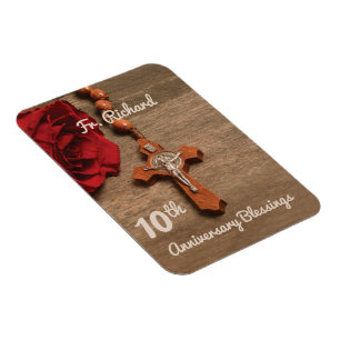 Priest 10th Ordination Anniversary Rose and Rosary Magnet
