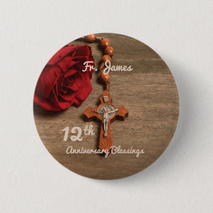 Priest 12th Ordination Anniversary Rose and Rosary Button