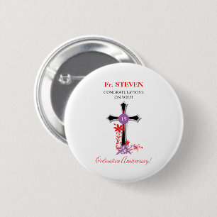 Priest 15th Ordination Anniversary Black Cross Button