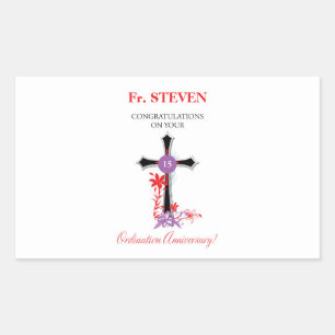 Priest 15th Ordination Anniversary Black Cross Rectangular Sticker