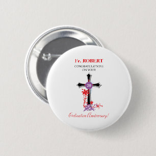 Priest 20th Ordination Anniversary Black Cross Button