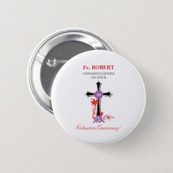 Priest 20th Ordination Anniversary Black Cross Button by Religious_SandraRose at Zazzle