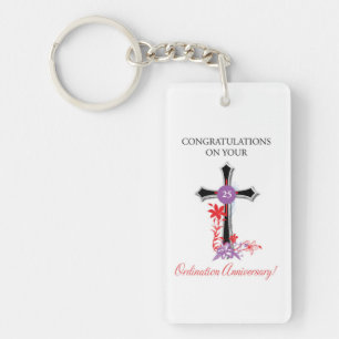 Priest 25th Ordination Anniversary Black Cross Keychain
