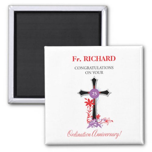 Priest 25th Ordination Anniversary Black Cross Magnet