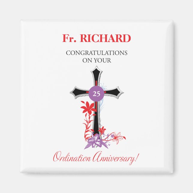 Priest 25th Ordination Anniversary Black Cross Magnet (Front)