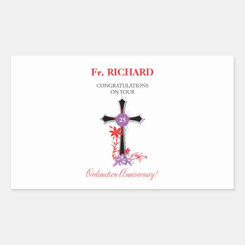 Priest 25th Ordination Anniversary Black Cross Rectangular Sticker