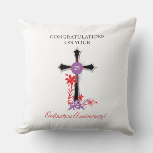 Priest 25th Ordination Anniversary Black Cross Throw Pillow