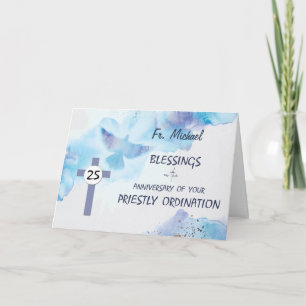 Priest 25th Ordination Anniversary Blessings Blue  Card