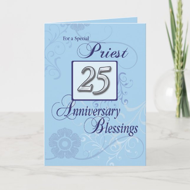 Priest 25th Ordination Anniversary Blue, Silver Card (Front)