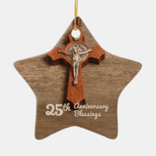 Priest 25th Ordination Anniversary Rose and Rosary Ceramic Ornament