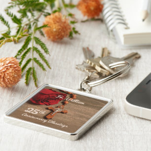 Priest 25th Ordination Anniversary Rose and Rosary Keychain