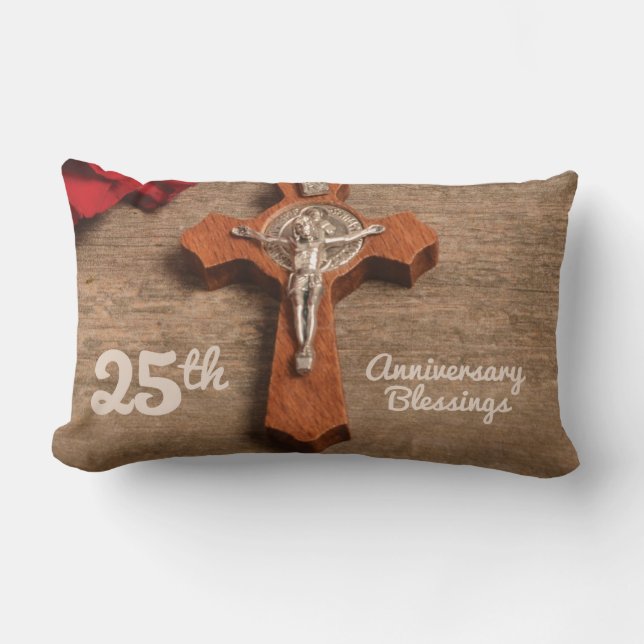 Priest 25th Ordination Anniversary Rose and Rosary Lumbar Pillow (Front)