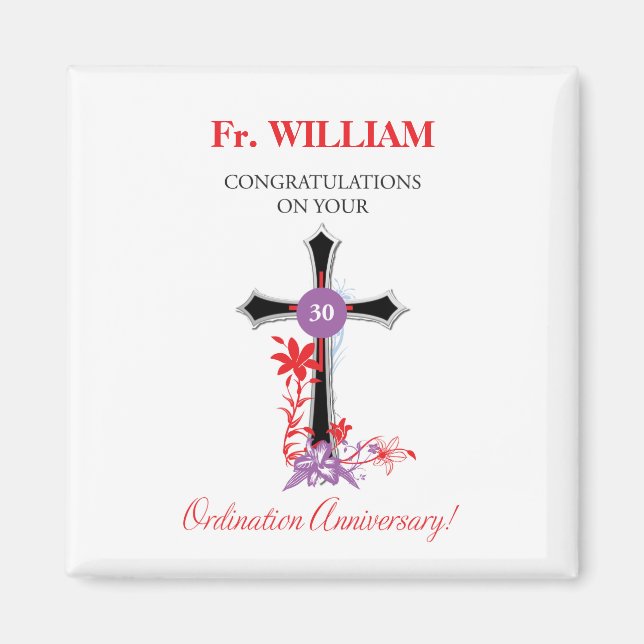 Priest 30th Ordination Anniversary Black Cross Magnet (Front)