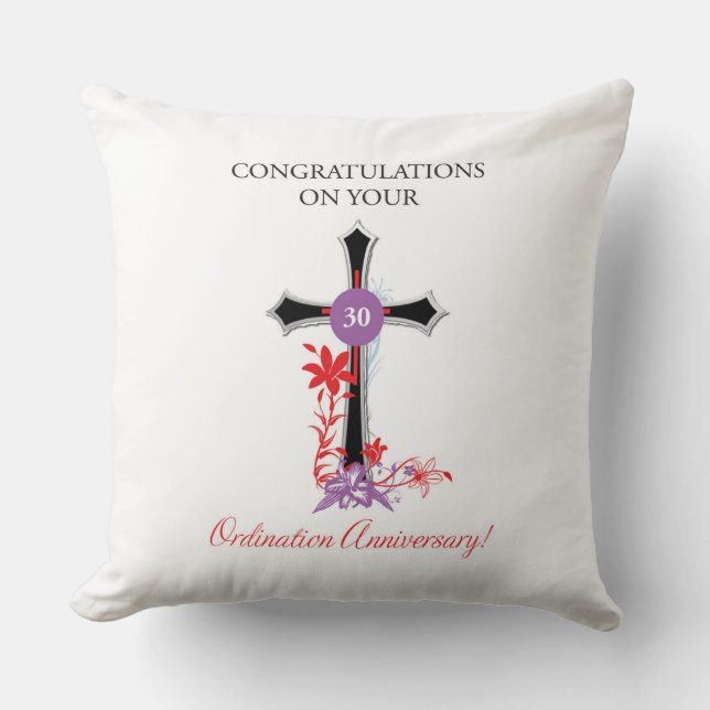 Priest 30th Ordination Anniversary Black Cross Throw Pillow (Front)