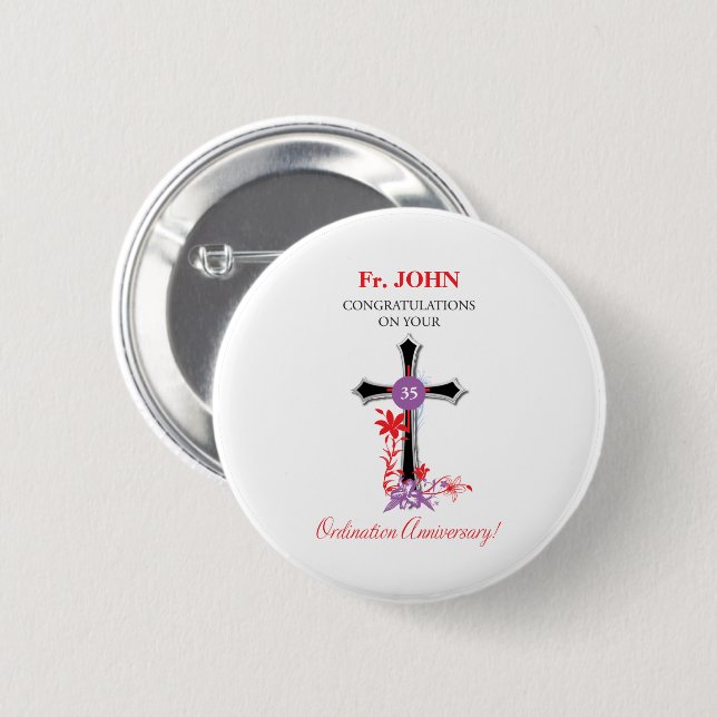 Priest 35th Ordination Anniversary Black Cross Button (Front & Back)