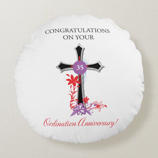 Priest 35th Ordination Anniversary Black Cross Round Pillow (Front)