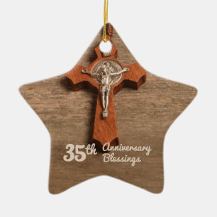 Priest 35th Ordination Anniversary Rose and Rosary Ceramic Ornament