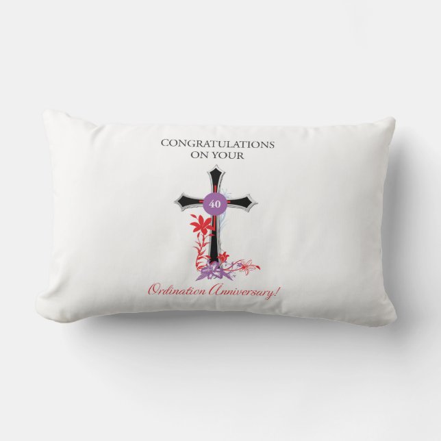 Priest 40th Ordination Anniversary Black Cross Lumbar Pillow (Front)