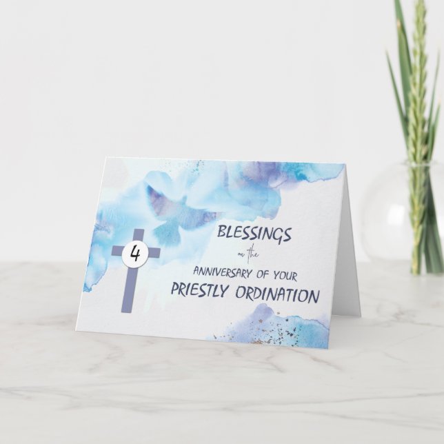 Priest 4th Fourth Ordination Anniversary Blessings Card (Front)