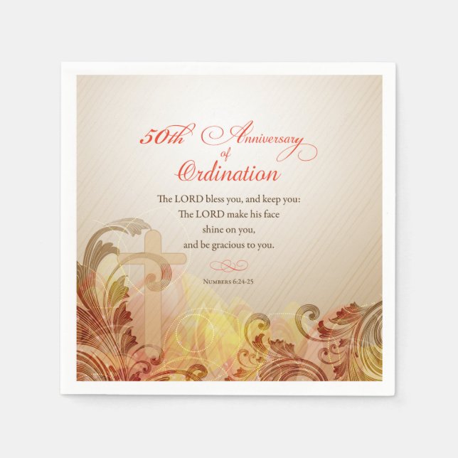 Priest, 50th Anniversary of Ordination Blessing Paper Napkins (Front)