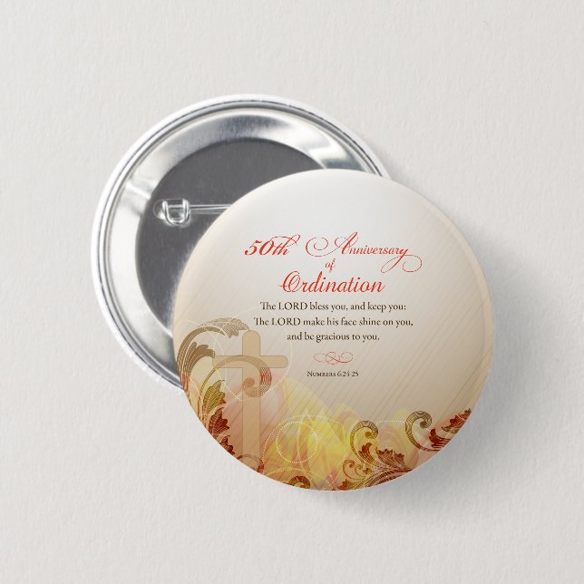Priest, 50th Anniversary of Ordination Blessing Pinback Button (Front & Back)