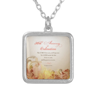 Priest, 50th Anniversary of Ordination Blessing Silver Plated Necklace