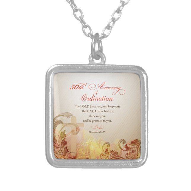 Priest, 50th Anniversary of Ordination Blessing Silver Plated Necklace (Front)