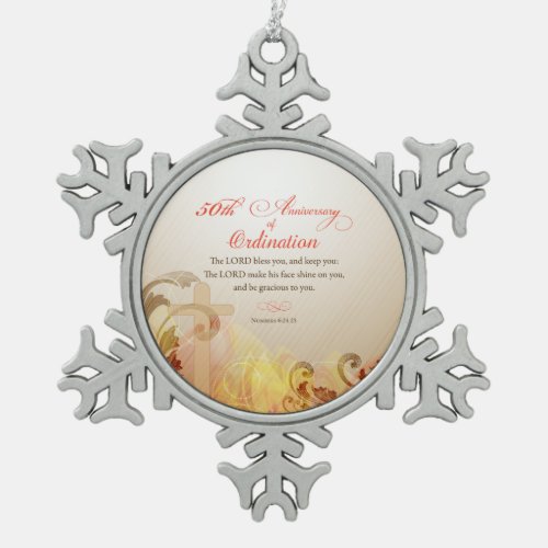 Priest 50th Anniversary of Ordination Blessing Snowflake Pewter Christmas Ornament