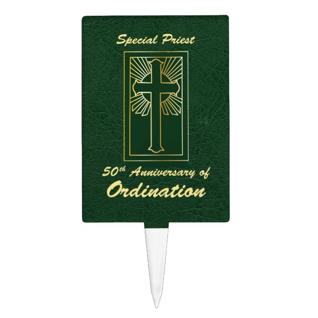 Priest 50th Anniversary of Ordination Leather Look Cake Topper (Front)