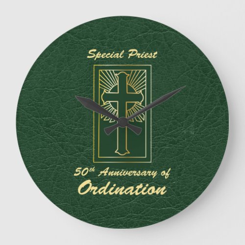 Priest 50th Anniversary of Ordination Leather Look Large Clock