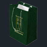 Priest 50th Anniversary of Ordination Leather Look Medium Gift Bag<br><div class="desc">Elegant design, this 50th Ordination Anniversary gift, souvenir, giveaway and party essential for a priest has gold colored words and a cross with host behind it in a gold look. The background is a leather look in dark green. Beautiful card to wish a priest congratulations and blessings on his 50th...</div>